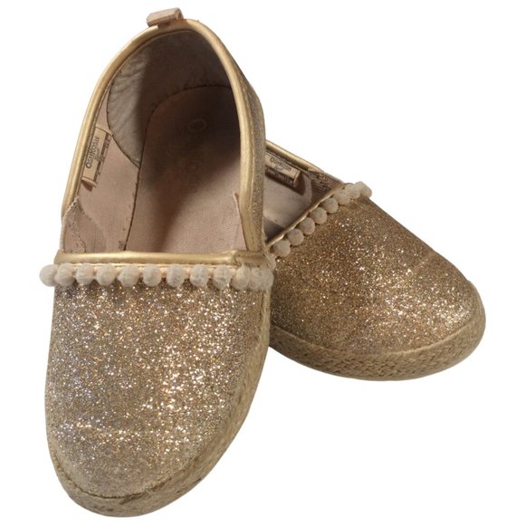 👣 5/$25 - Gold Sparkle Slip On Shoes w/ Pompoms - Picture 1 of 1